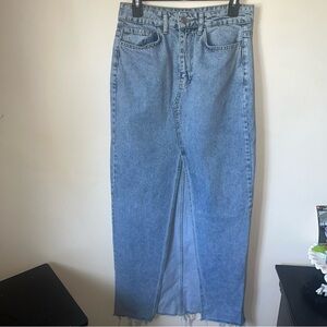 Blue Denim Jean Maxi Skirt With Front Slit